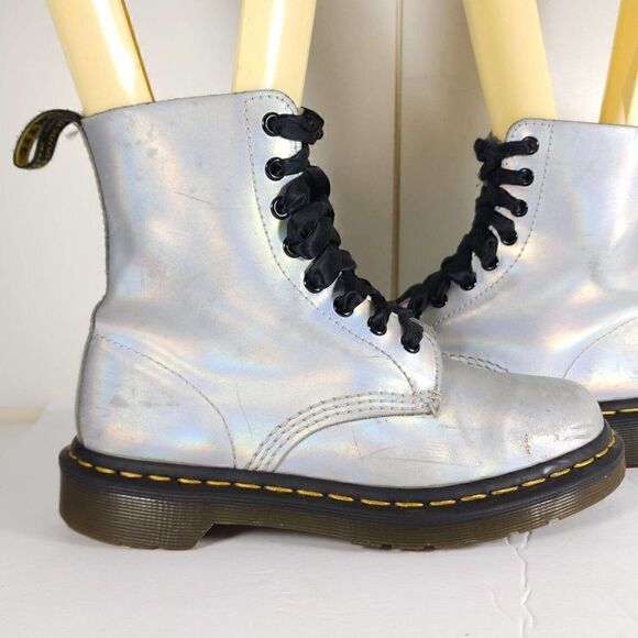 Dr. Martens Women's Pascal 1460 US 7 Ice Metallic Leather Lace Up Combat Boots - Picture 8 of 11